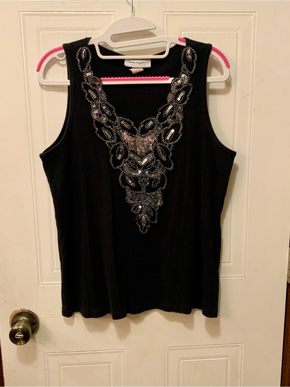 Jamie Nicole Collection Sequin Embellished Black Tank Top Size 1X 100% Cotton